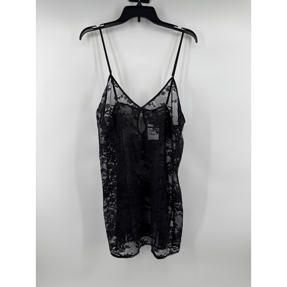 Ann Summers Black Floral Lace Sheer Chemise Nightie Adjustable Straps L NWT